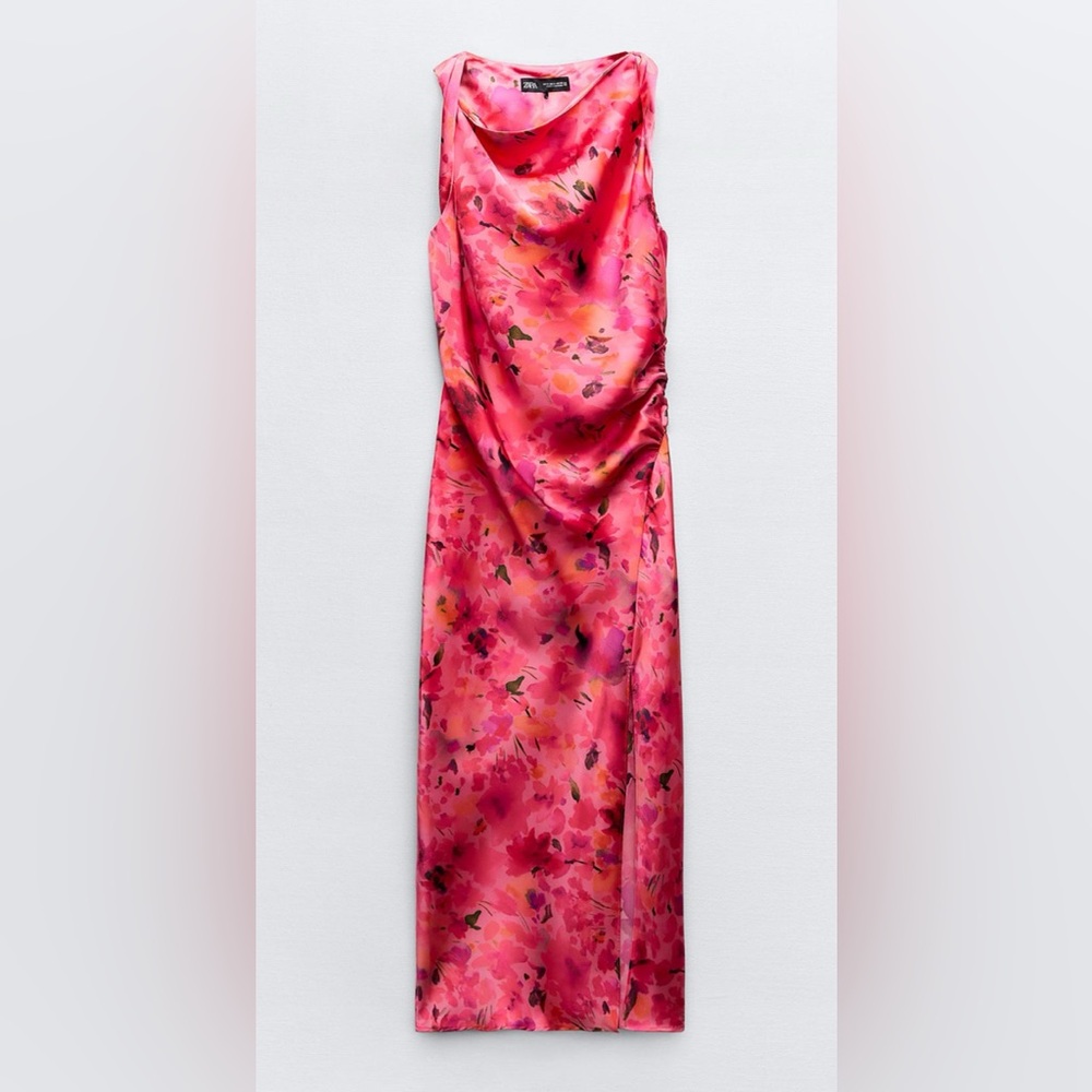 Zara floral print satin effect dress